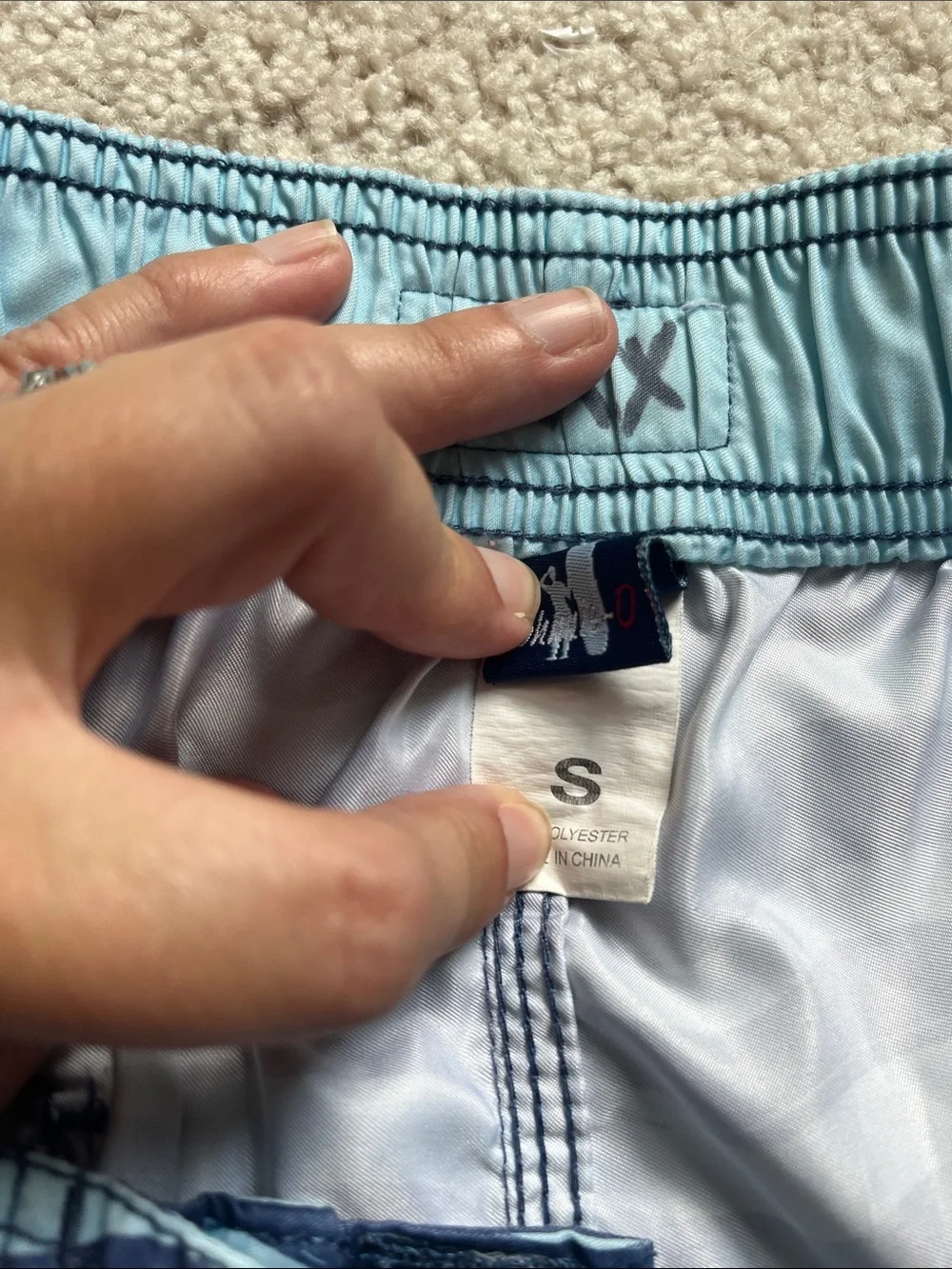 johnnie-O Light and Dark Blue Wave Stripe Swim Shorts
